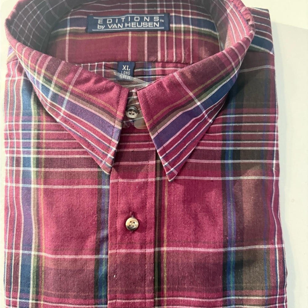 Van Heusen Men's Plaid Shirt - Burgundy and Navy